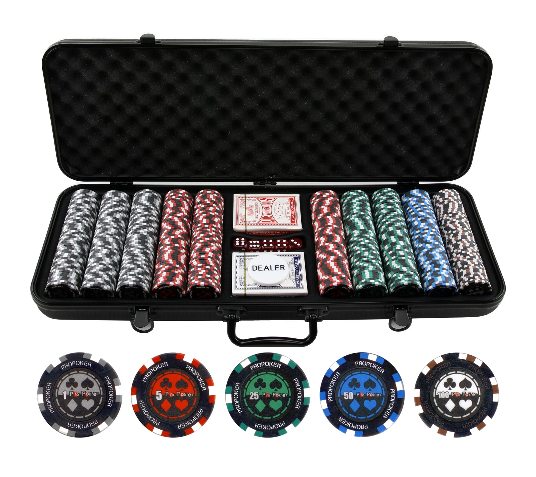 500pc Pro Poker 13.5g Clay Poker Chips Set - 13.5g Poker Chips - New Black ABS Case