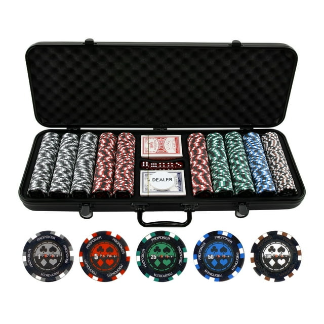 500pc Pro Poker 13.5g Clay Poker Chips Set - 13.5g Poker Chips - New Black ABS Case