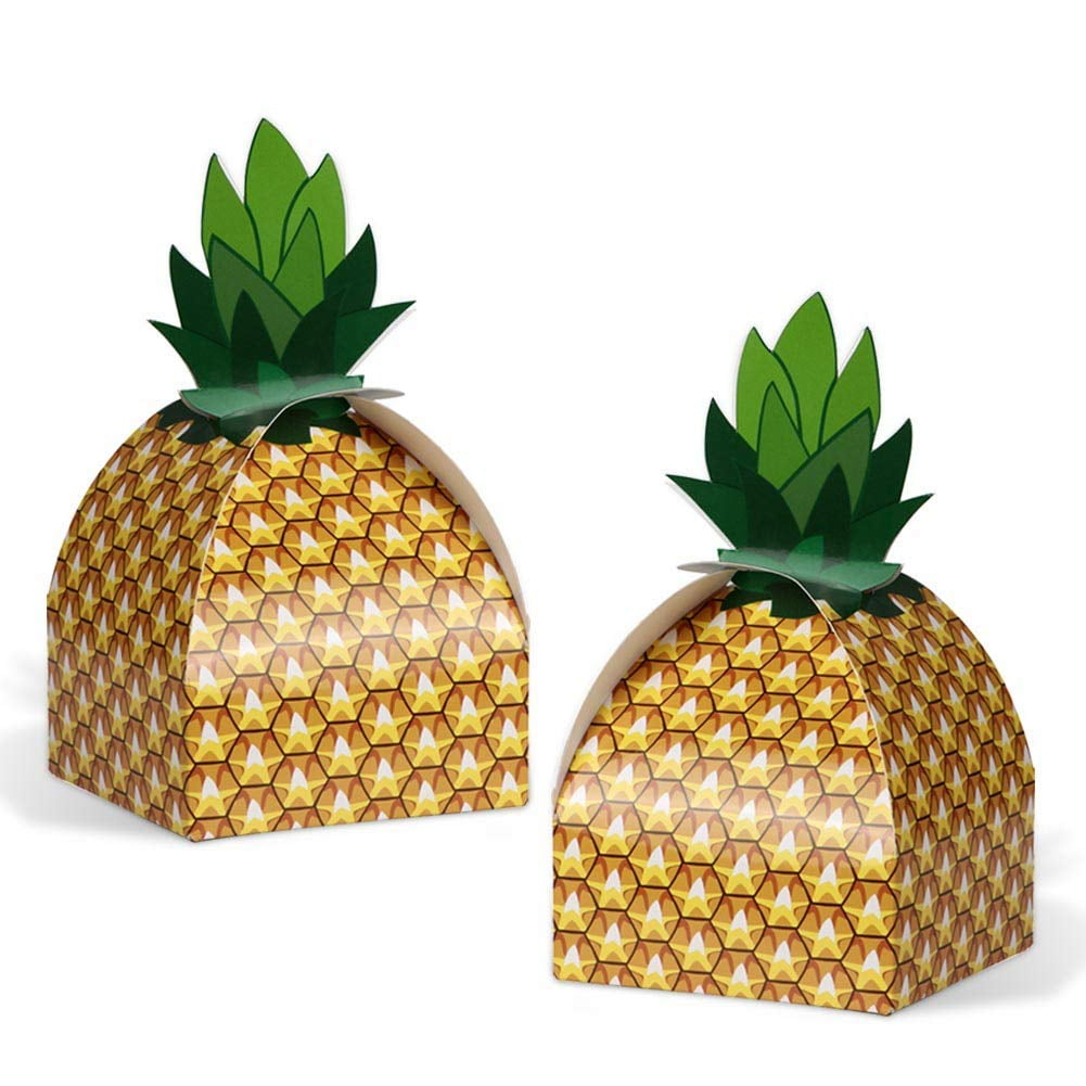 50pcs Pineapple Favor Boxes 3D Large Pineapple Party Favors Bags for Hawaiian Luau Pineapple Theme Party Decorations Summer Tropical Party Supplies
