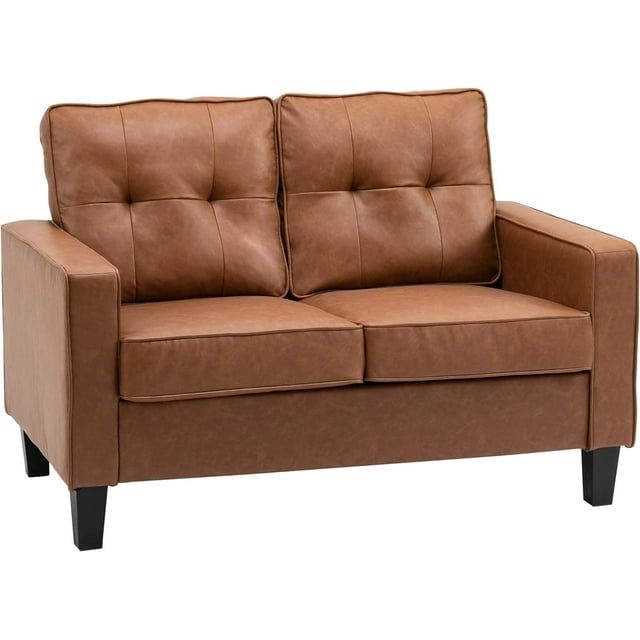 51" Wide Loveseat with Armrest,Tufted PU Leather Double Sofa, 2-Seater Sofa,Brown