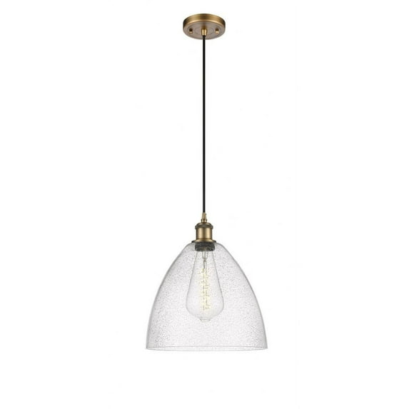 516-1P-WPC-GBD-124 Innovations Lighting Ballston Bristol Glass 1 Light 12" Cord Hung Mini Pendant Brushed Brass/Seedy