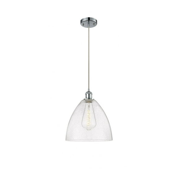 516-1P-WPC-GBD-124 Innovations Lighting Ballston Bristol Glass 1 Light 12" Cord Hung Mini Pendant Polished Chrome/Seedy