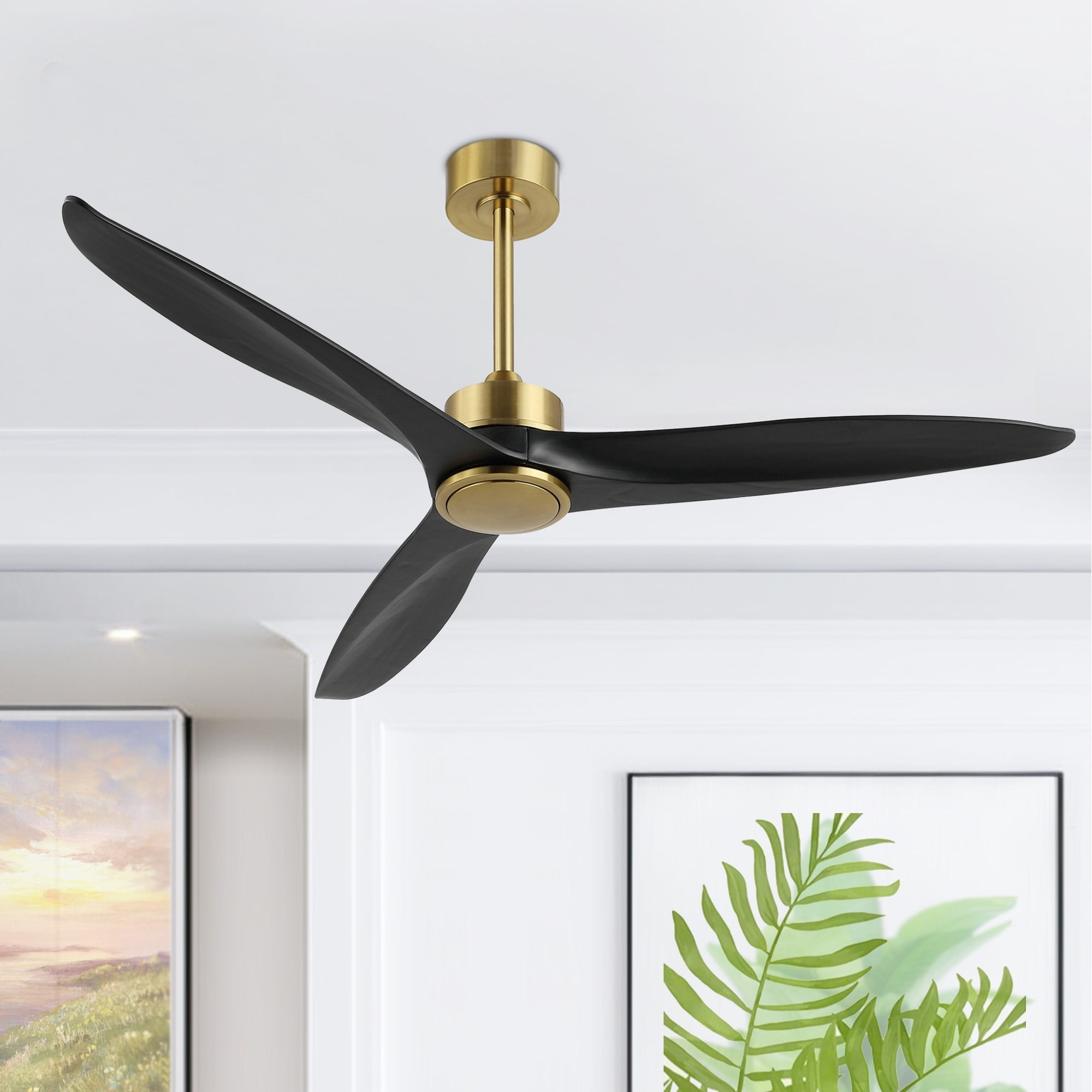 52" Solid Wood 3-Blade Propeller Ceiling Fan with Remote Control Gold/Black