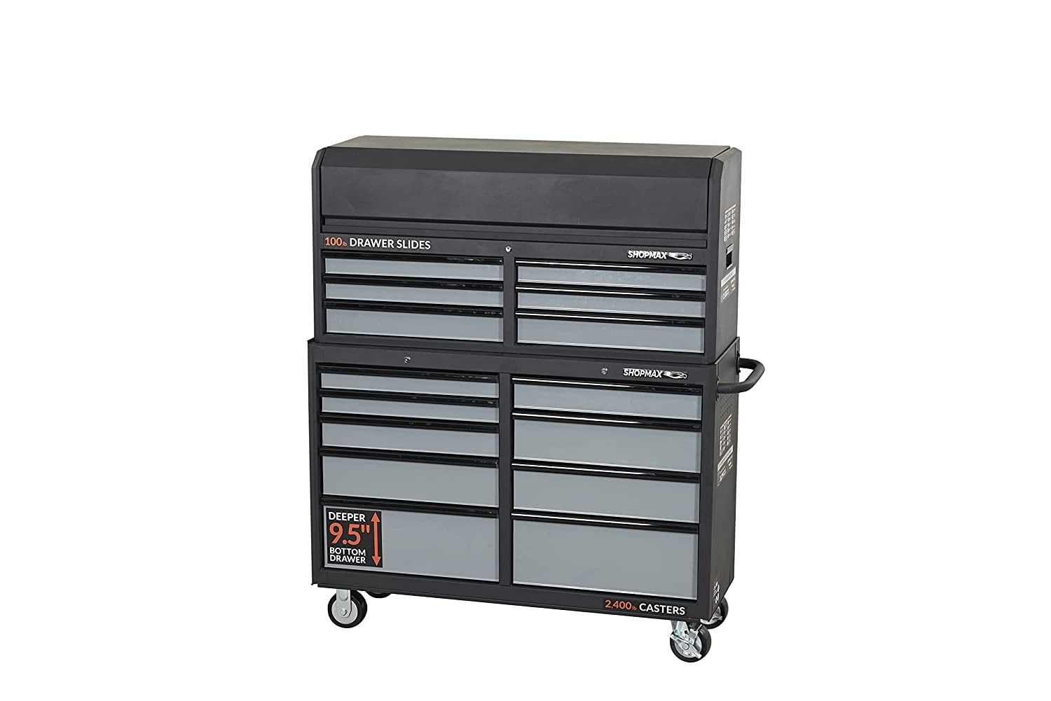 SHOPMAX, 100 lb, 52" Steel 15-Drawer Tool Chest and Rolling Cabinet Black