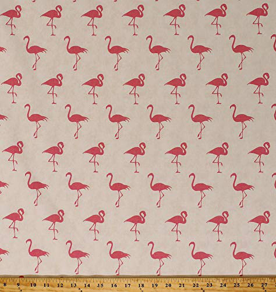54" Canvas Flamingos Tropical Birds Pink Silhouetes on Cream Leg Up Home Decorator Weight Fabric by the Yard (D795.31)