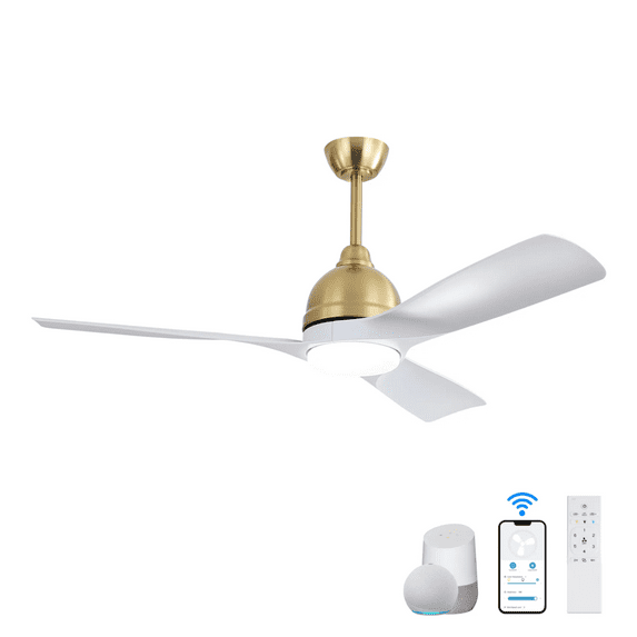 54" Modern Ceiling Fan with 3 Solid Wood Blades, 6 Speeds, Remote Control, 3 Color Dimmable LED Light, Intelligent Control Ceiling Fan