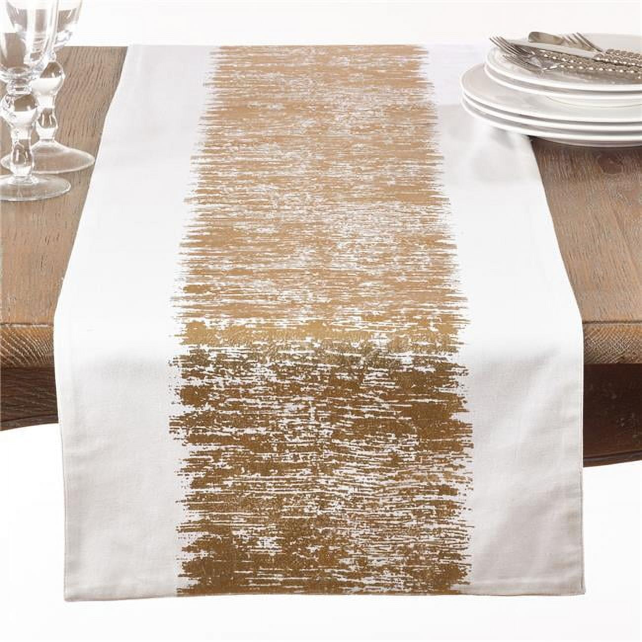 54 in. Metallic Banded Design Cotton Table Runner, Gold