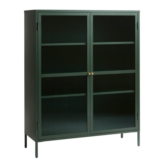 55" Contemporary Glass & Metal Display Cabinet in Green