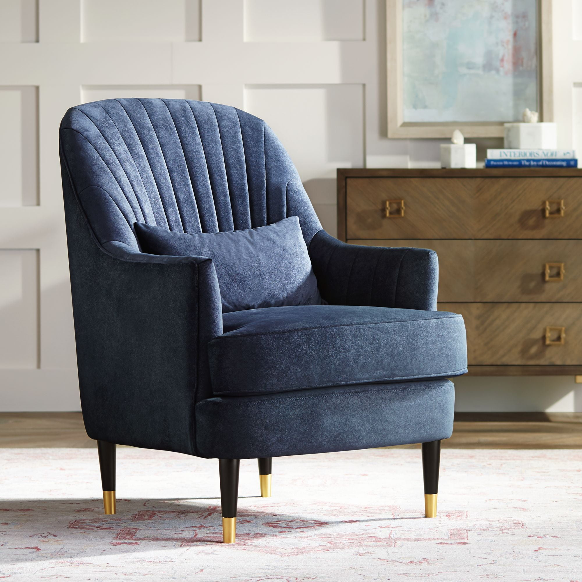 55 Downing Street Austen 28" Wide Tufted Navy Blue Velvet Armchair