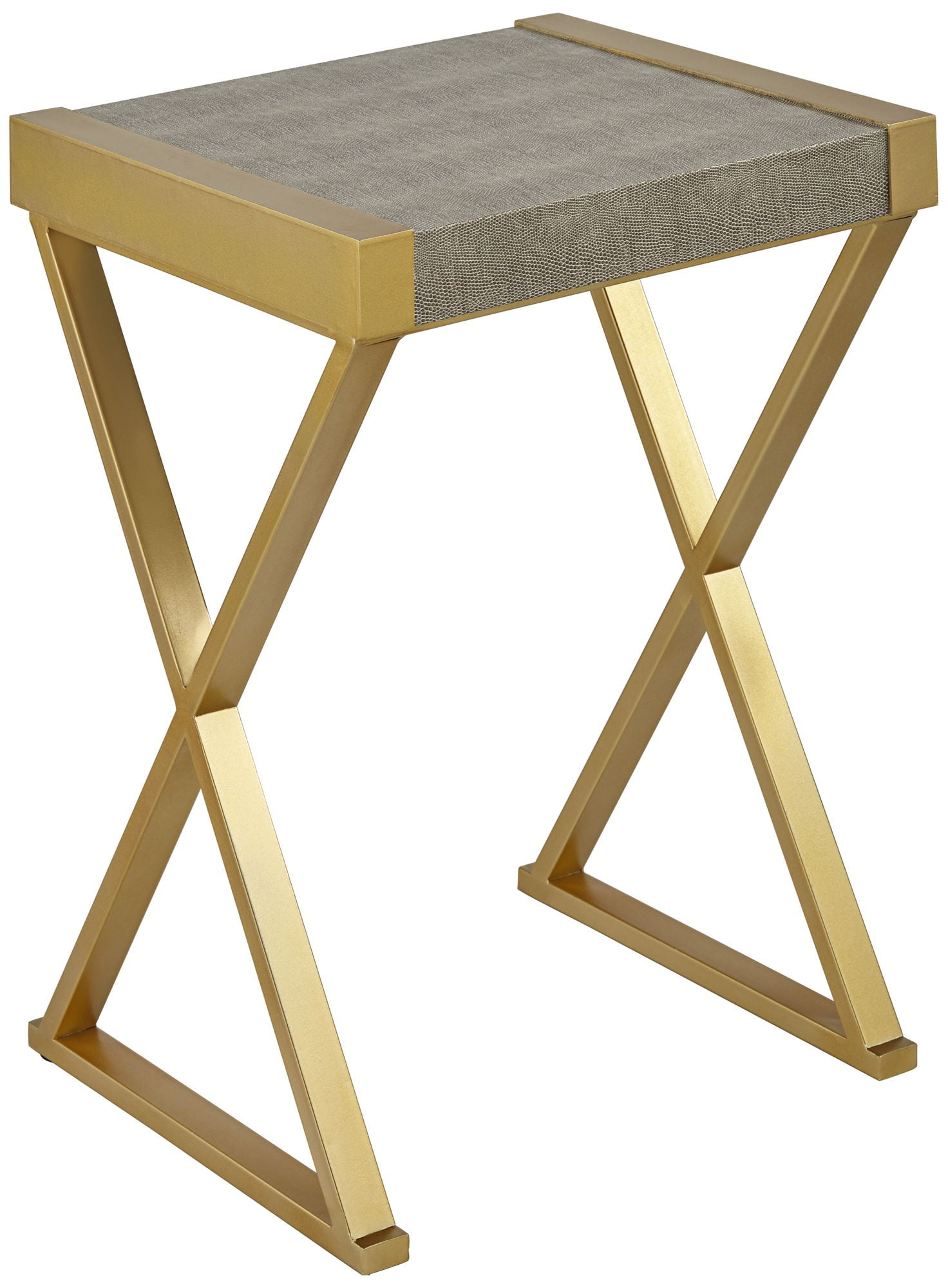 55 Downing Street Sands Point Modern Metal Rectangular Accent Table 16" x 14" Gold Gray Wood Tabletop X-Frame Legs for Living Room Bedroom Bedside