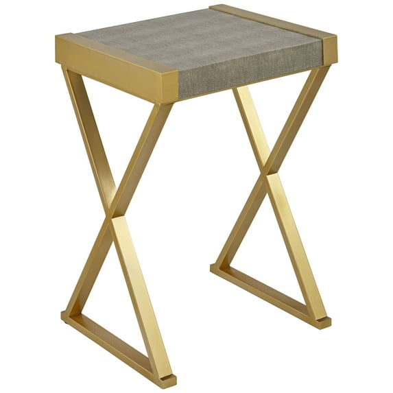 55 Downing Street Sands Point Modern Metal Rectangular Accent Table 16" x 14" Gold Gray Wood Tabletop X-Frame Legs for Living Room Bedroom Bedside