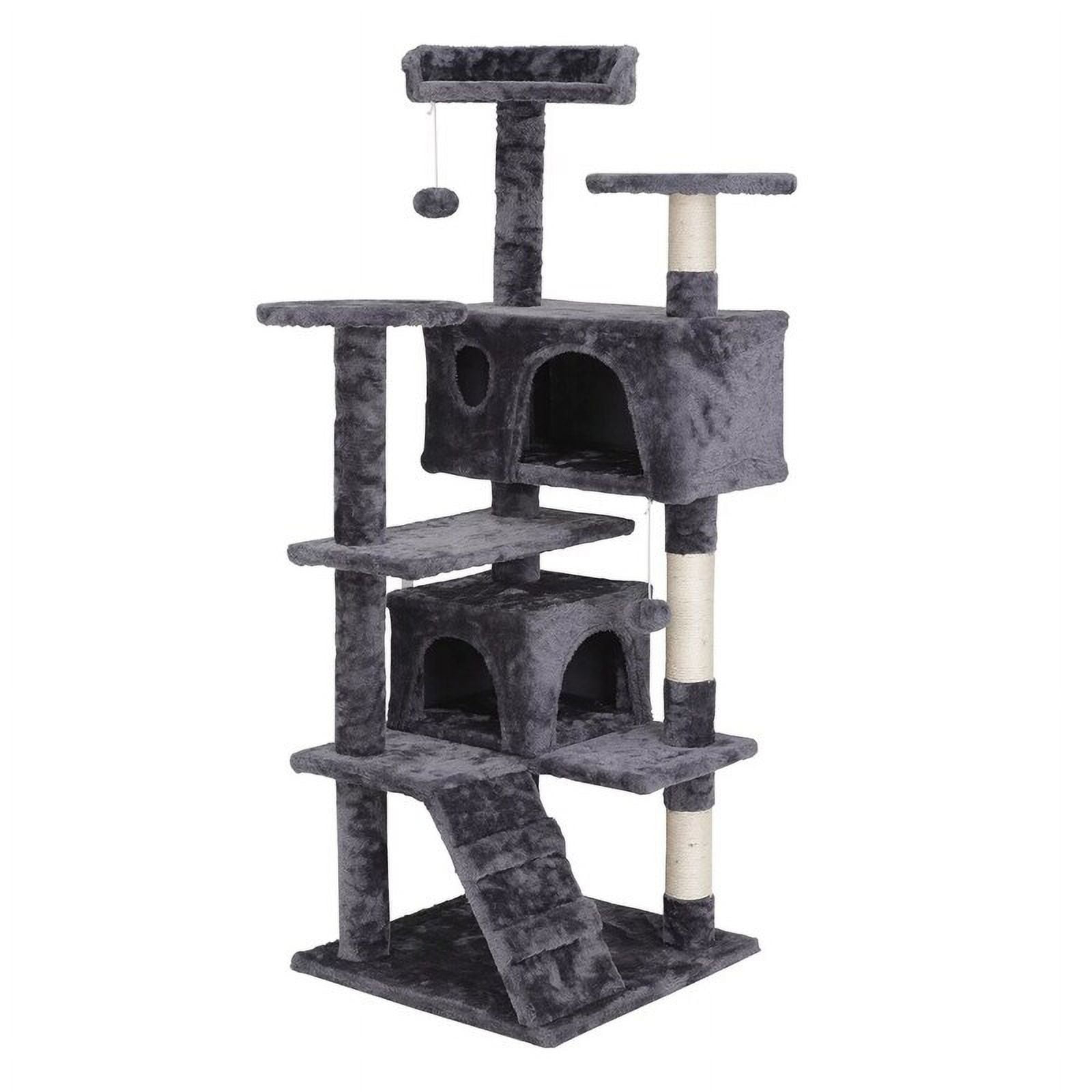 HomGarden 55''H Multi-Level Cat Tree Condo W/Scratching Post Tower & Perch, Play House Dark Gray