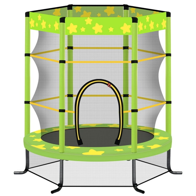 55 Inch Kids Trampoline with Padded Frame and Safety Net, Colorful Star Pattern for Indoor Outdoor Fun Activities