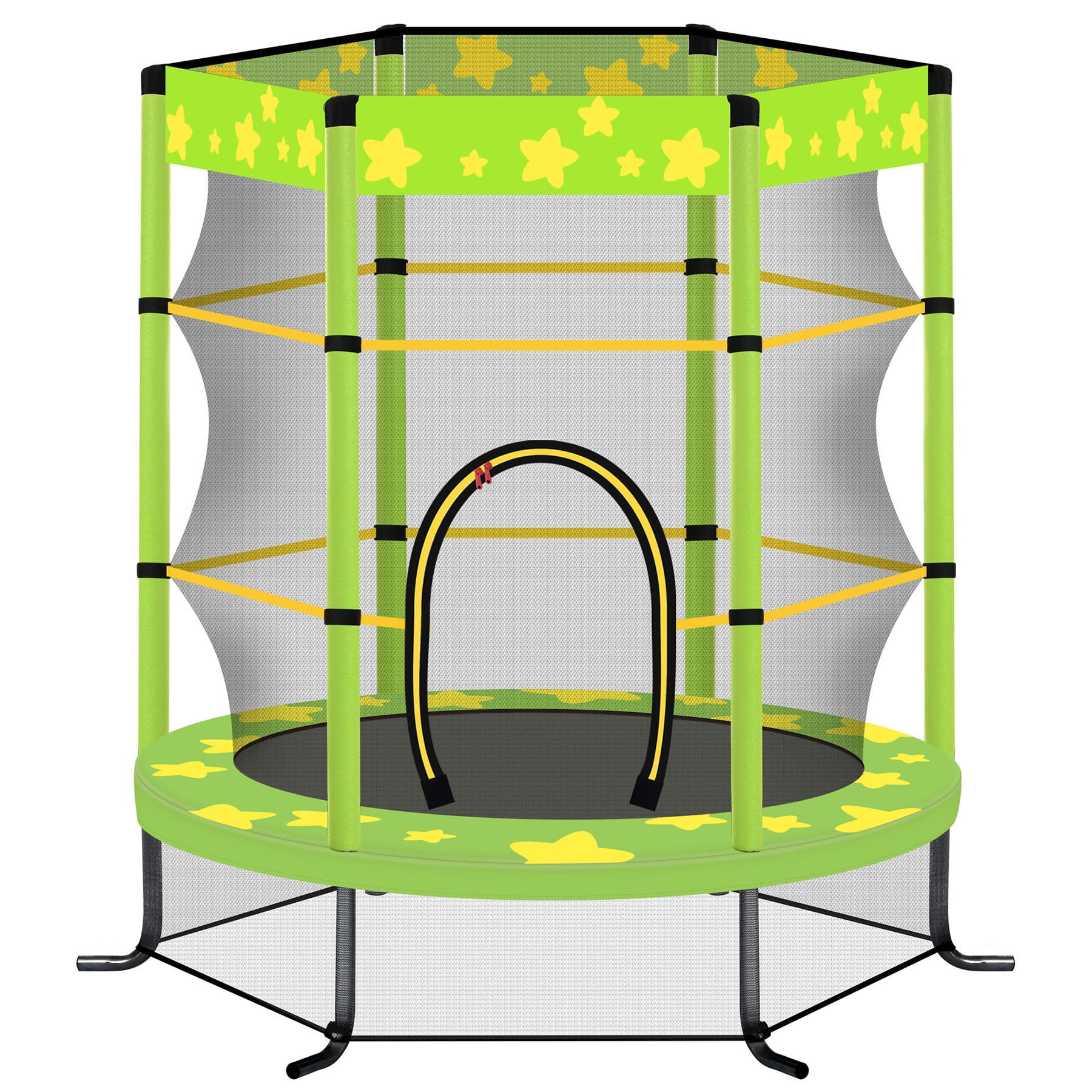 55 Inch Kids Trampoline with Padded Frame and Safety Net, Colorful Star Pattern for Indoor Outdoor Fun Activities