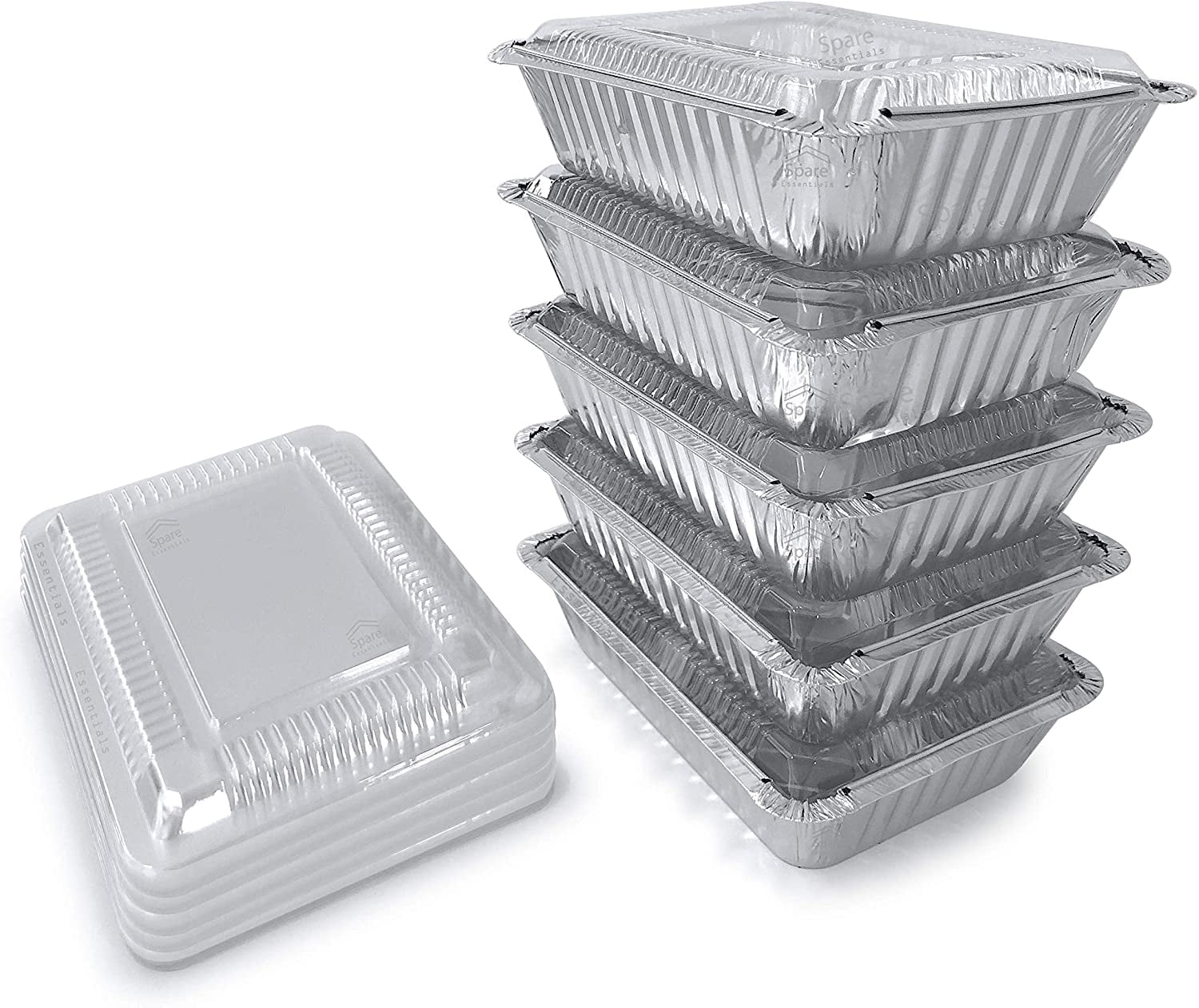 55 Pack Disposable Takeout Pans with Clear Lids - Aluminum Foil Freezer Containers - Ideal for Baking, Cooking, and Food Storage - Includes Plastic Lids|The 55-pack Disposable Takeout pans are made of