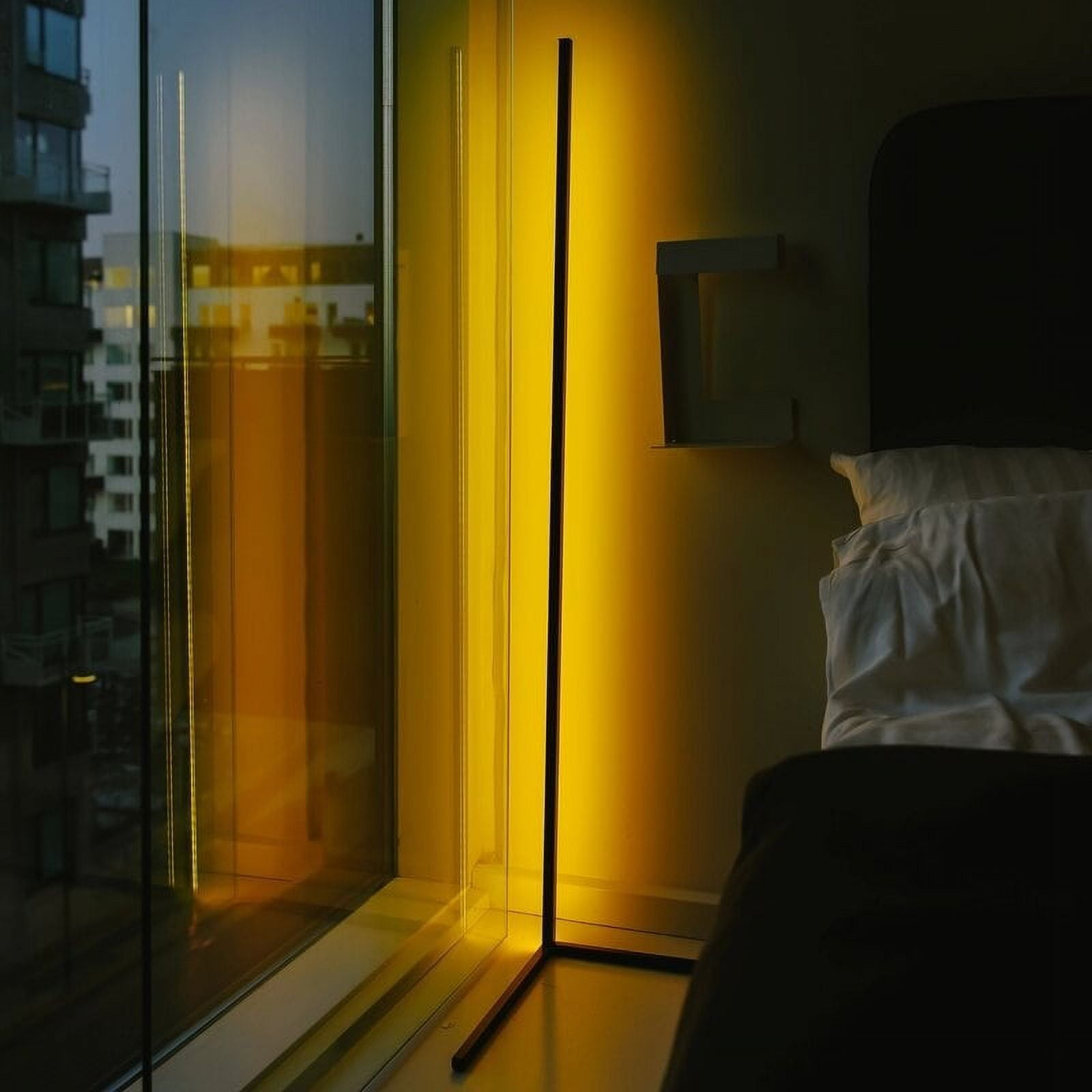 55" RGB Metal Corner Lamp Minimalist LED Floor Lamp Black 1 Lamp Black