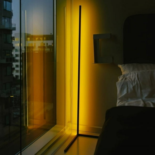 55" RGB Metal Corner Lamp Minimalist LED Floor Lamp Black 1 Lamp Black