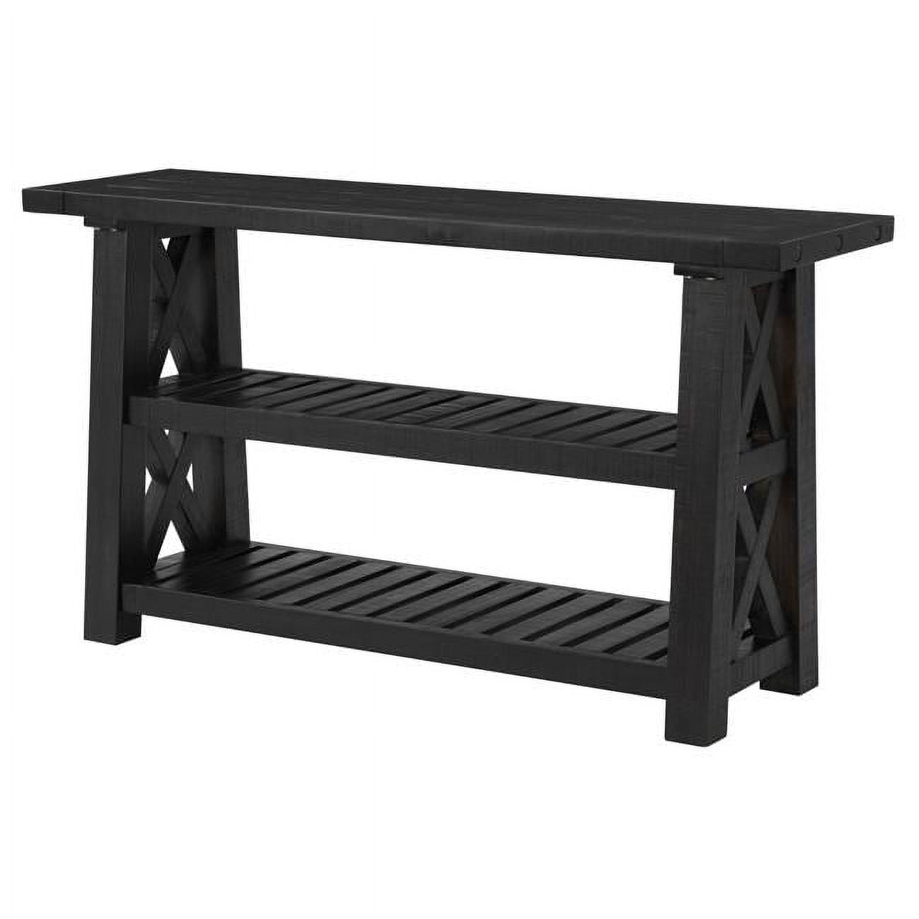Elena 55 Inch Sofa Console Table, 2 Shelves, Industrial Bolts, Black FInish- Saltoro Sherpi
