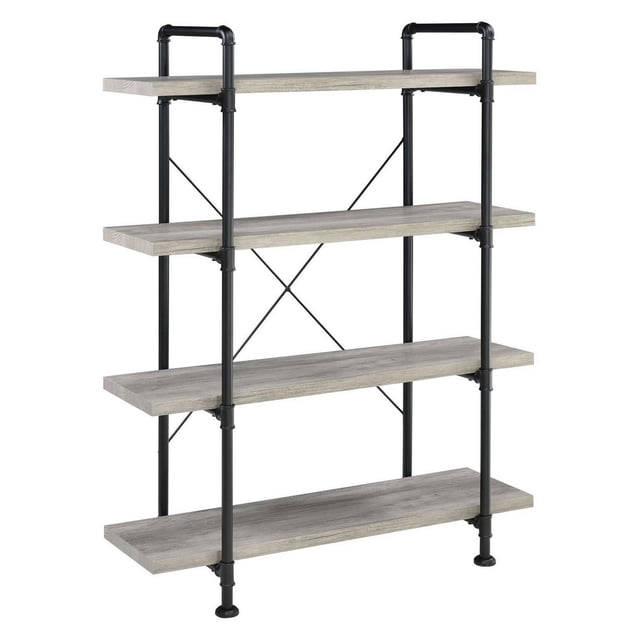56 Inch 4 Tier Metal and Wooden Bookcase Black and Gray - Saltoro Sherpi