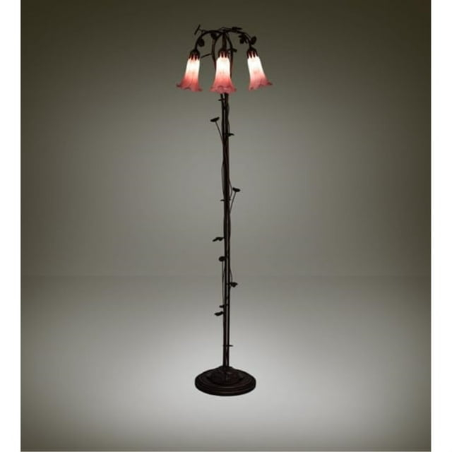 58" High Pink Tiffany Pond Lily 3 Light Floor Lamp