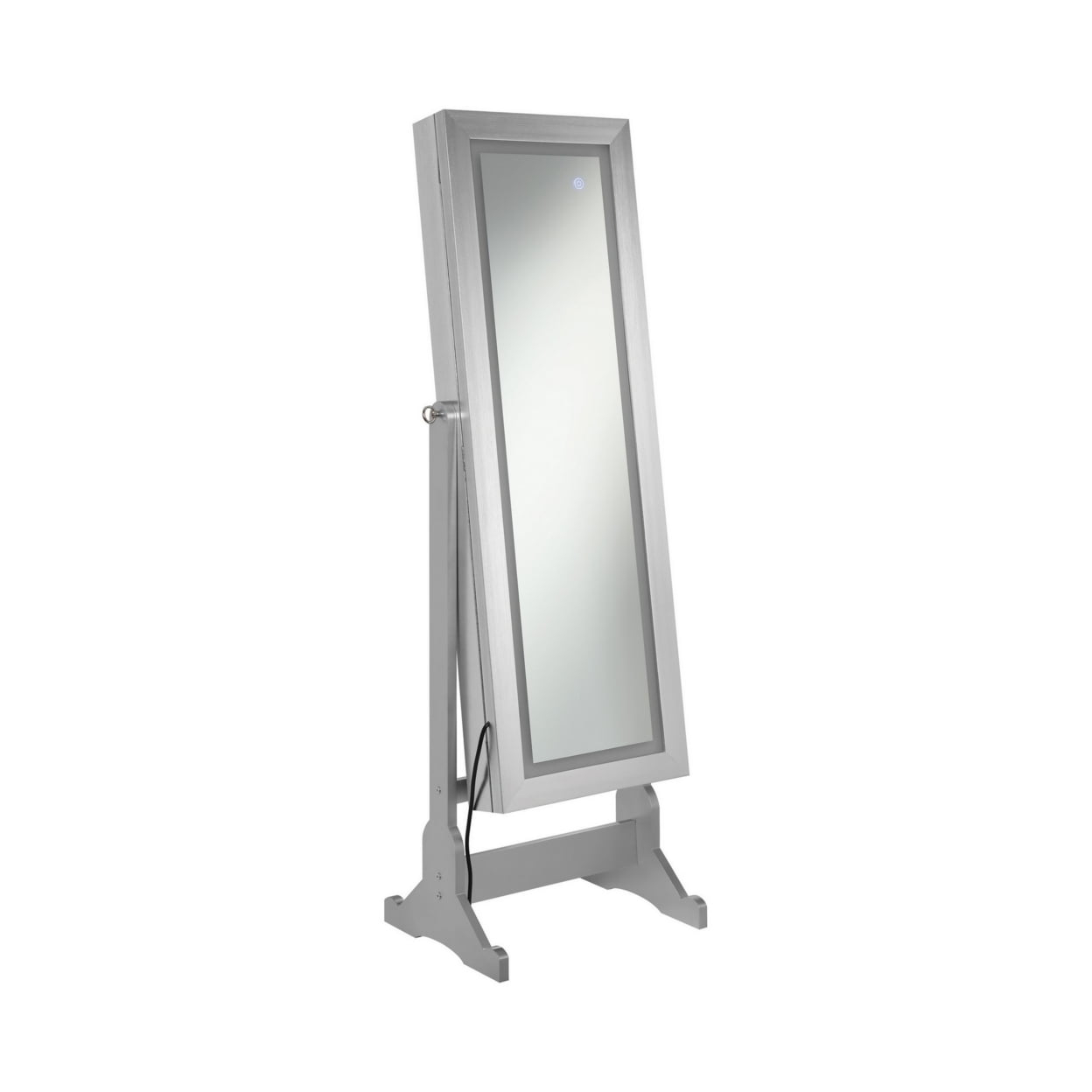 58 Inch Full Body Floor Cheval Mirror Jewelry Storage LED Silver - Saltoro Sherpi