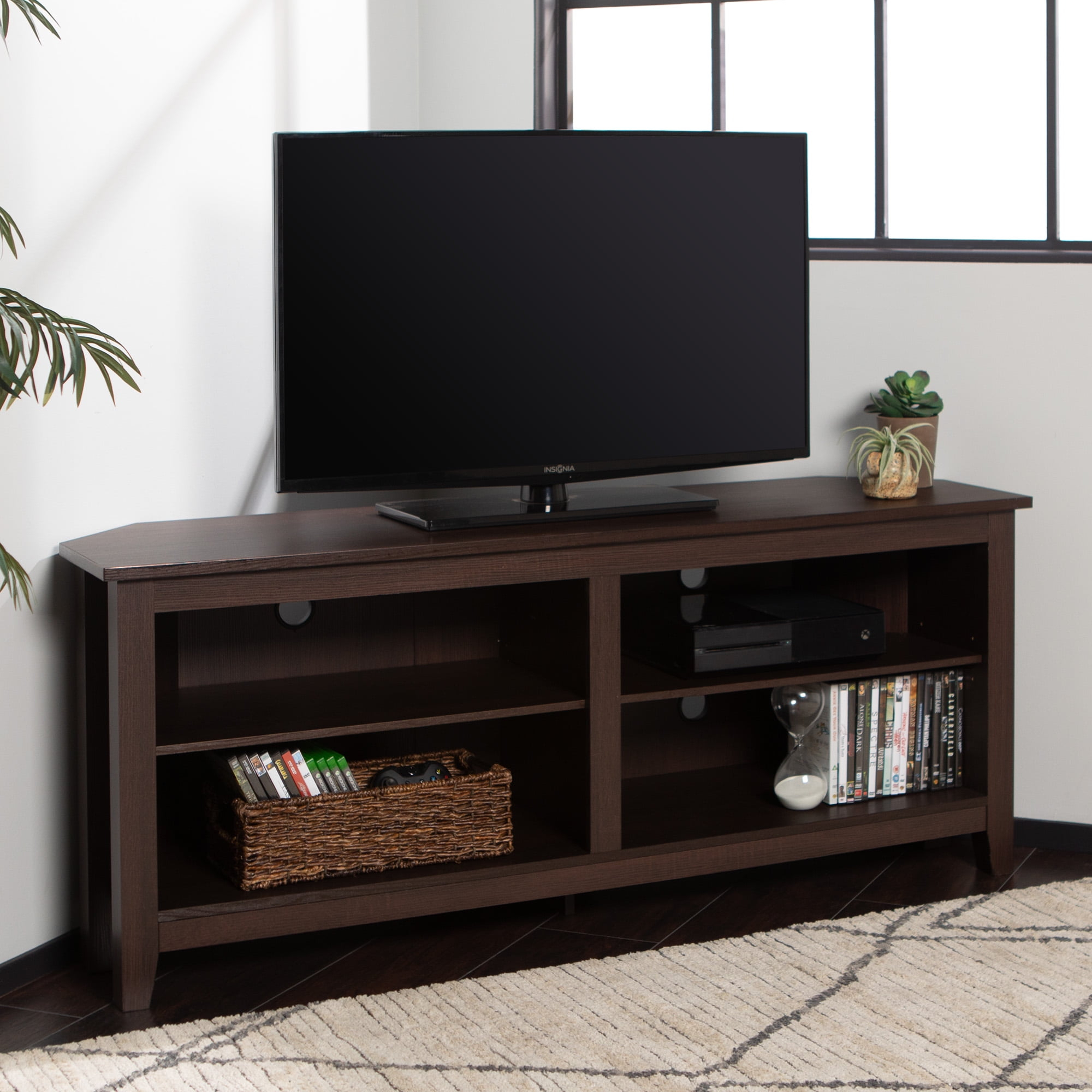 58" Transitional MDF Corner TV Stand - Espresso