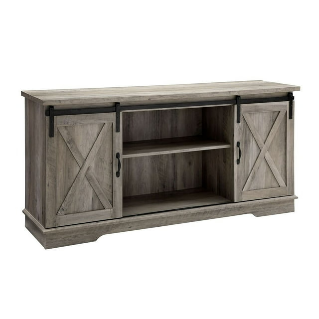 58 inch Sliding Barn Door Grey Wash TV Console