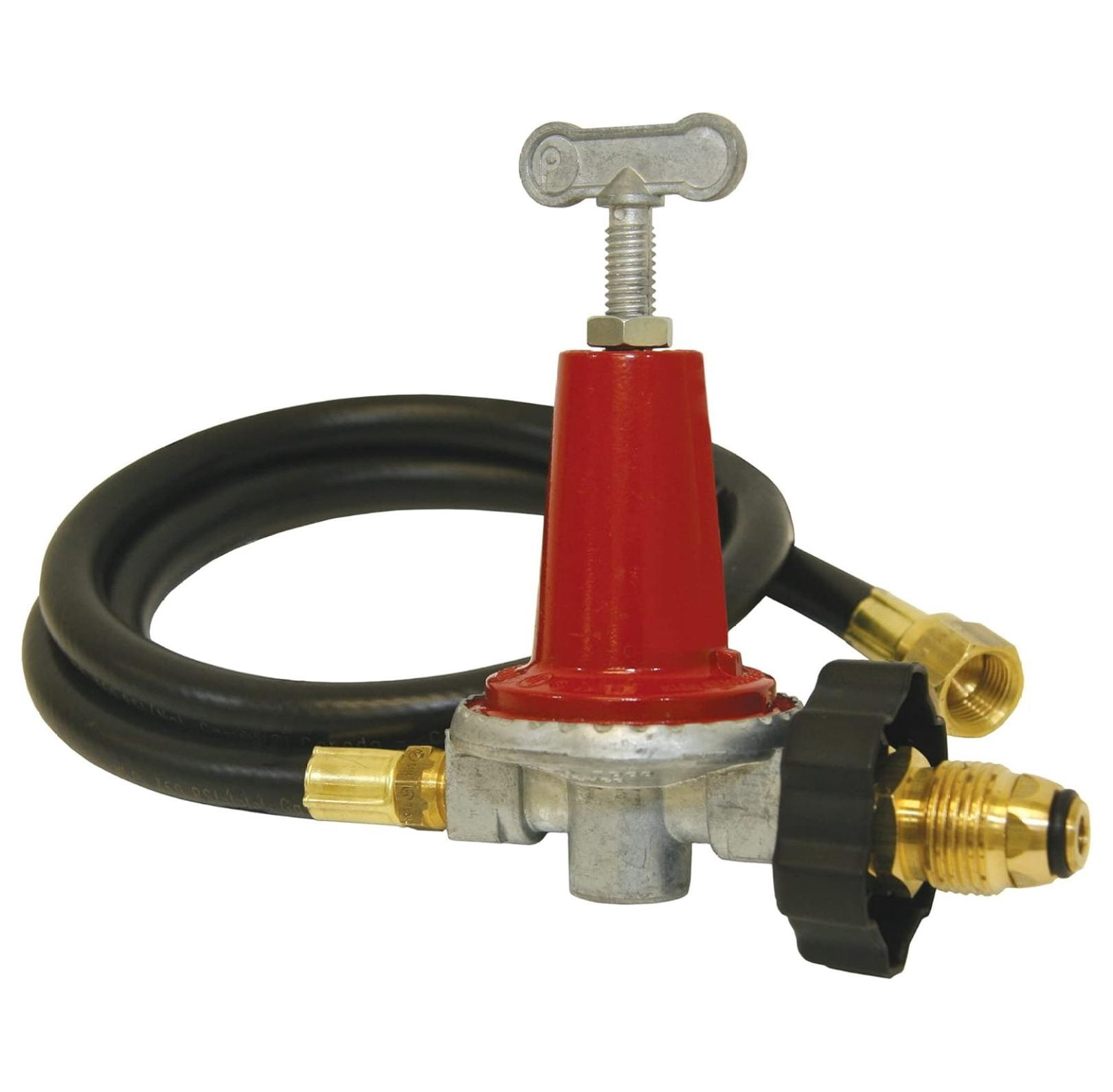 LaYelxt 5HPR-40 0-40-psi Adjustable Regulator w/ -in Thermoplastic Hose Features Soft Nosed POL 3/8-in Flare Swivel Fitting Designed For LaYelxt Single & Double Jet Cookers