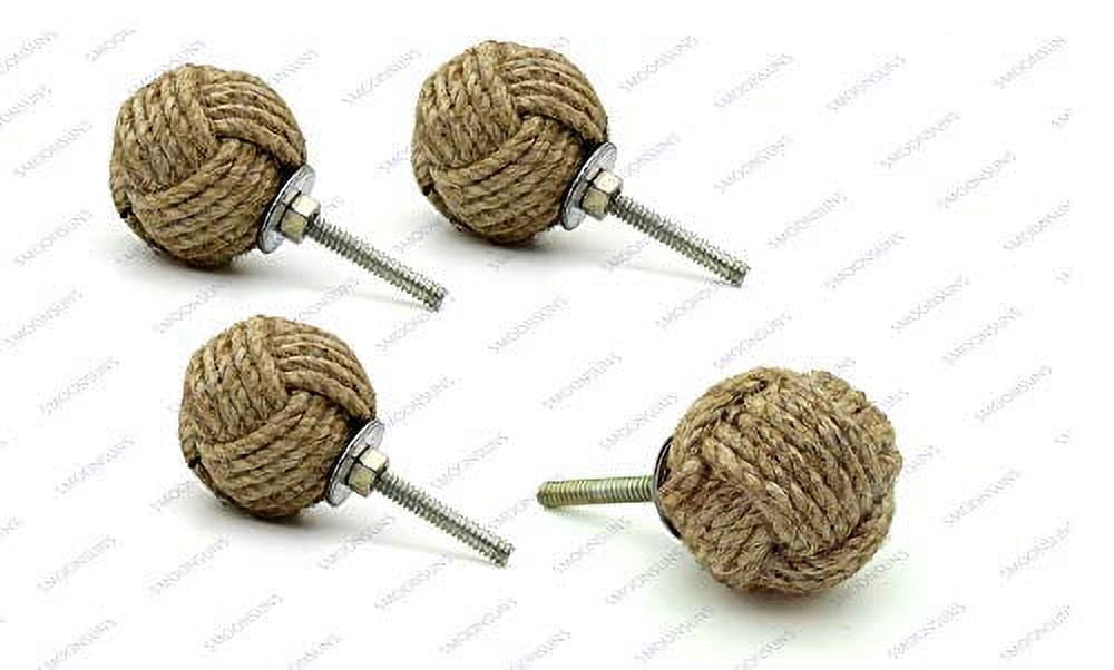 5MoonSun5's Jute Knobs Rope Knot Drawer Pulls and Knobs Pull and Push Handle Knobs for Cabinets, Wardrobes & Kitchen Cupboards Nautical knob Hardware Vintage Decor, 35 mm (Pack of 4)