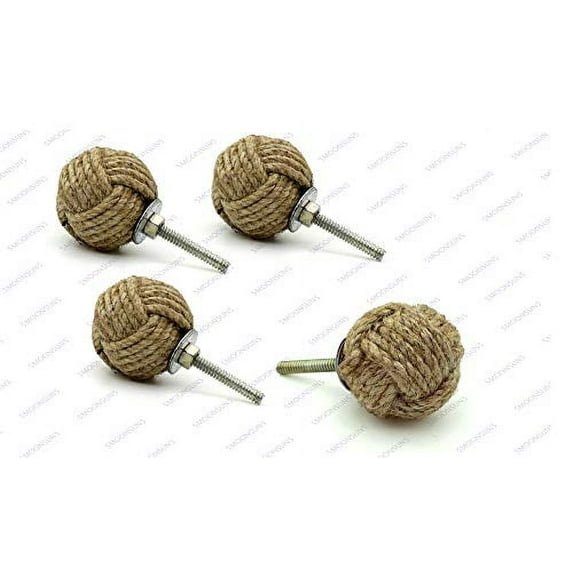 5MoonSun5's Jute Knobs Rope Knot Drawer Pulls and Knobs Pull and Push Handle Knobs for Cabinets, Wardrobes & Kitchen Cupboards Nautical knob Hardware Vintage Decor, 35 mm (Pack of 4)