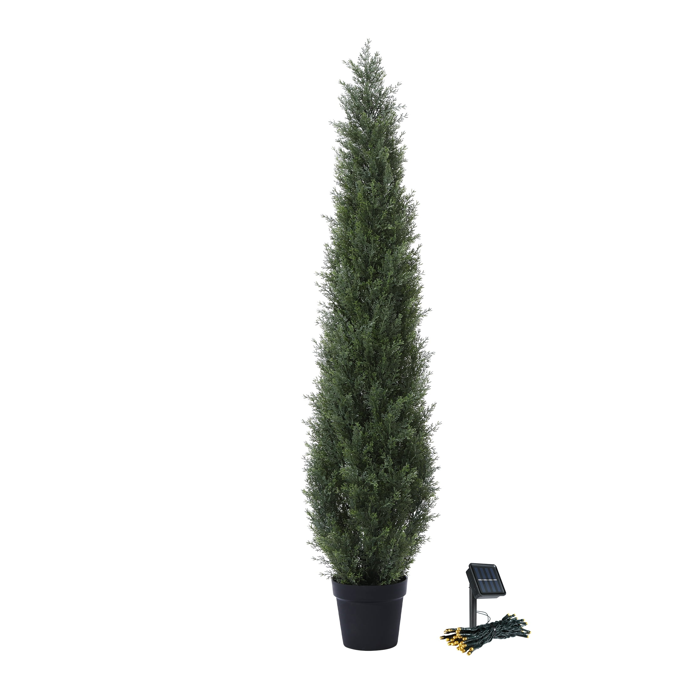 5ft Artificial Cedar Topiary Trees for Outdoors, Fake Cypress Plants with Solar Light String, Faux uv resistant Plants for Home Front Porch Decor, Housewarming Gift
