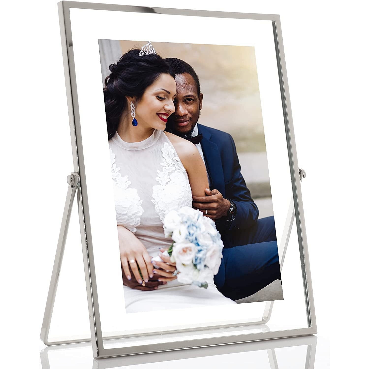 5x7 Silver Metal Easel Float Picture Frame
