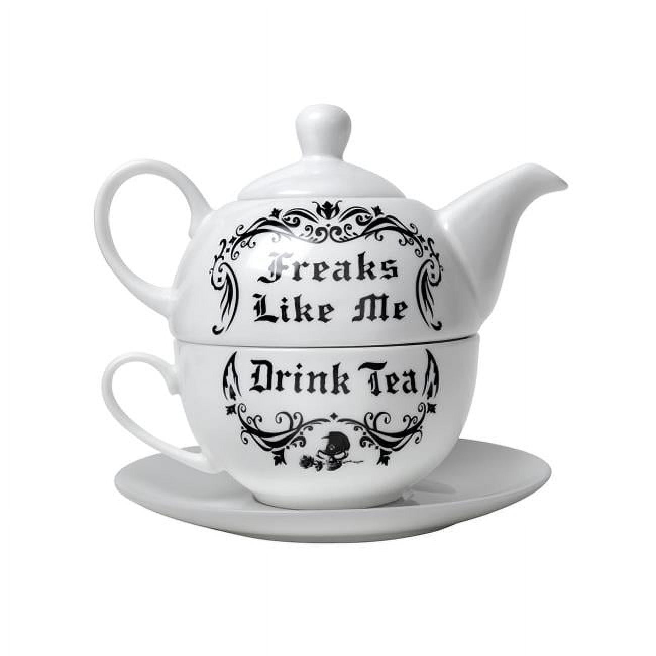 6.5 in. Freaks Like Me Drink Tea Set, White & Black - 3 Piece