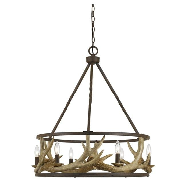 Benjara 6 Bulb Metal Frame Chandelier with Resin Antler Design,Dark Bronze and Gold