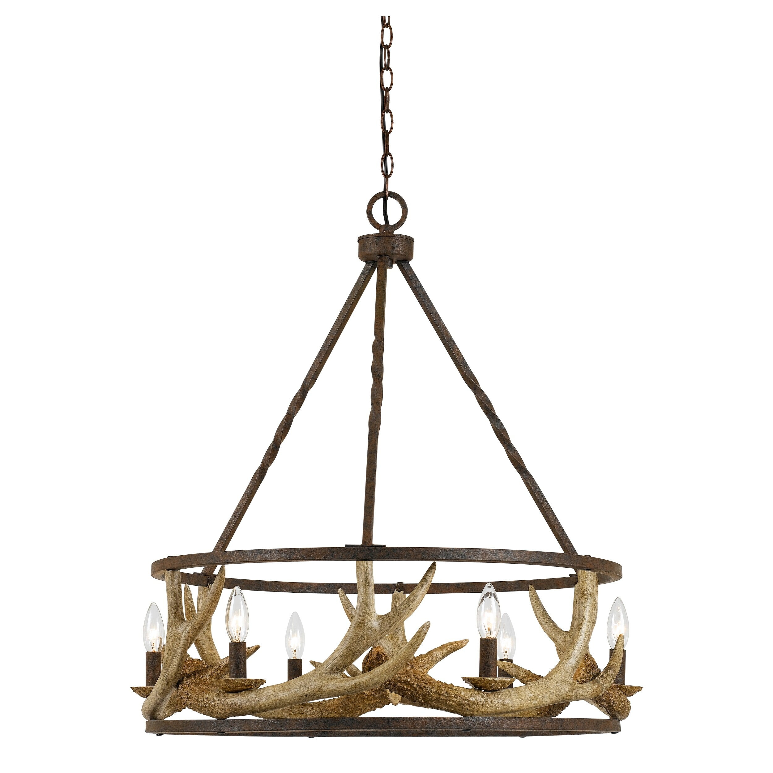 Benjara 6 Bulb Metal Frame Chandelier with Resin Antler Design,Dark Bronze and Gold