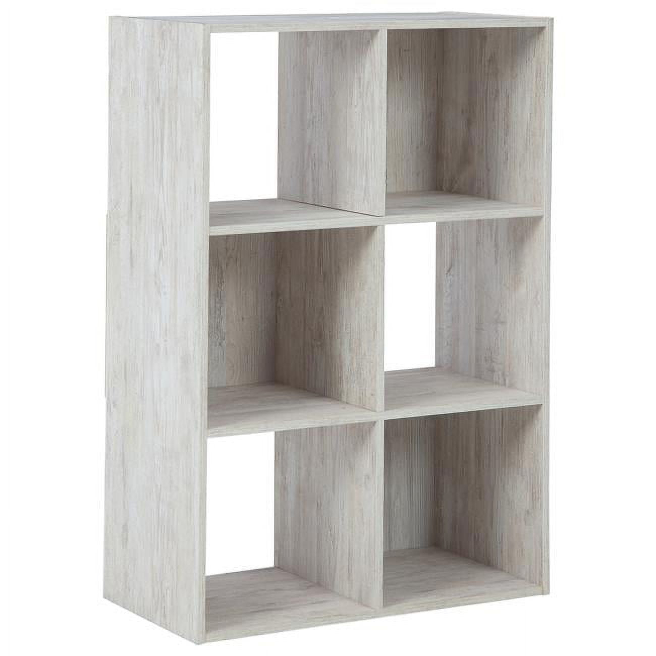 Benjara 6 Cube Wooden Organizer with Grain Details, Washed White