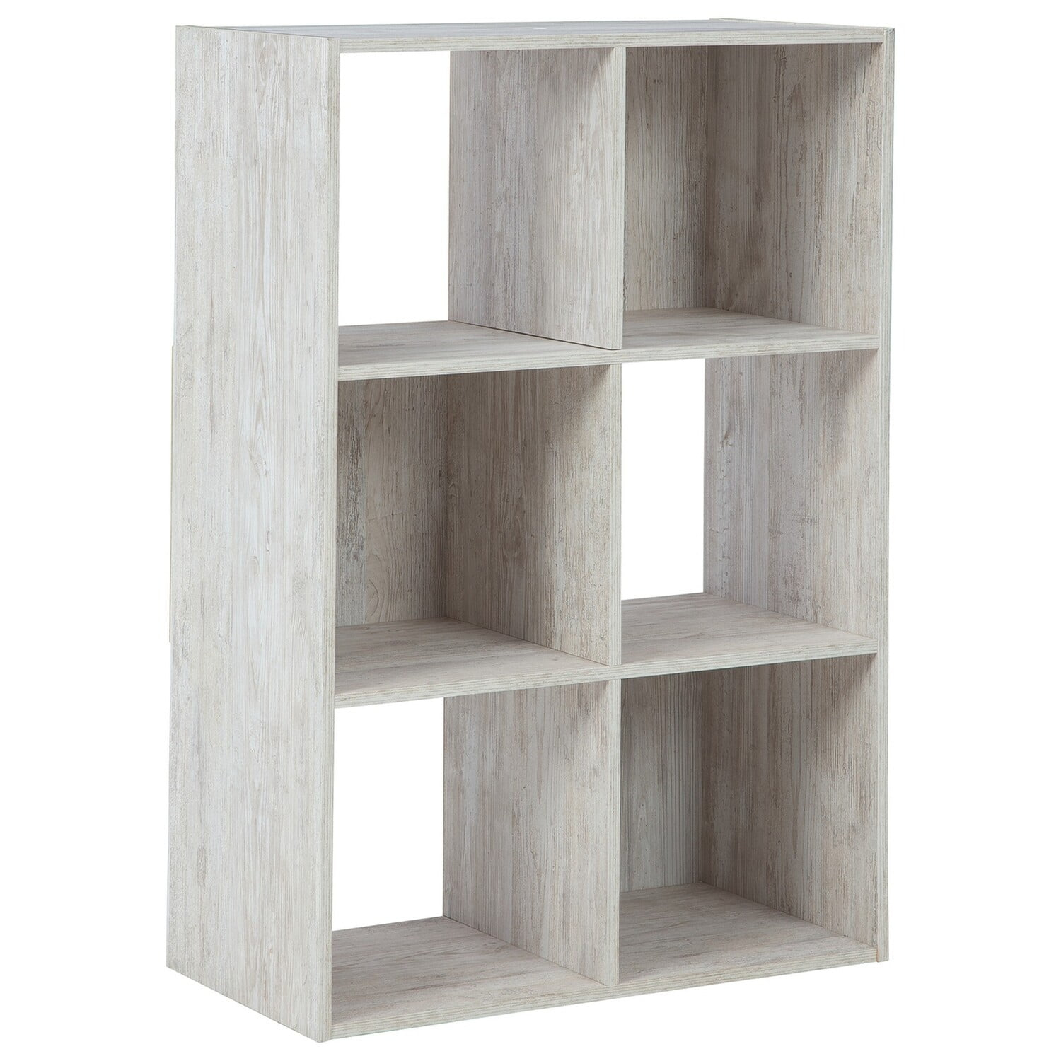 Benjara 6 Cube Wooden Organizer with Grain Details, Washed White