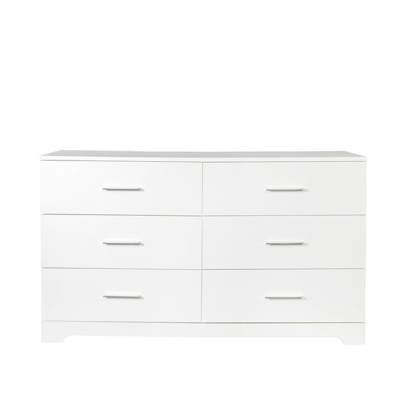 Ktaxon Bedroom Dresser with 6 Drawers, Wooden Double Dresser for Entryway, Wide Storage Cabinet for Living Room, White