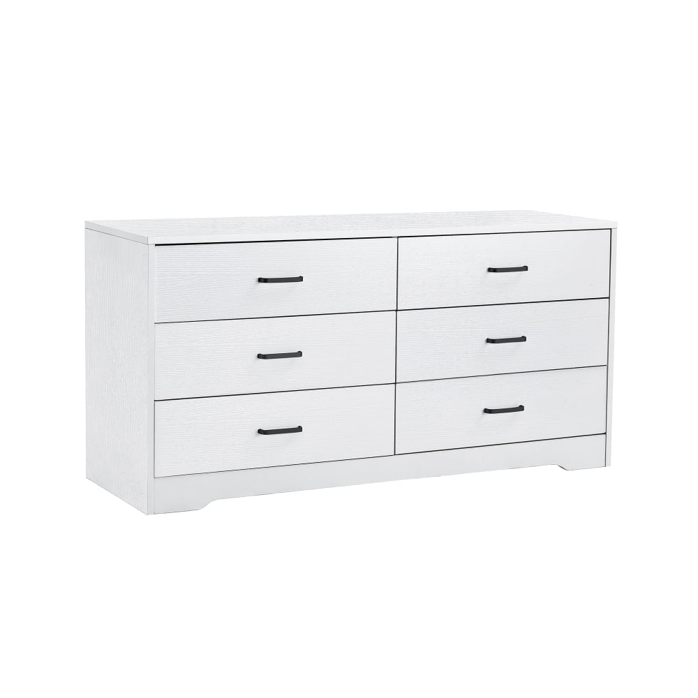 6 Drawer Dresser with Metal Handle, Wood Wide Chest of Drawers Storage Cabinet with 6 Drawers