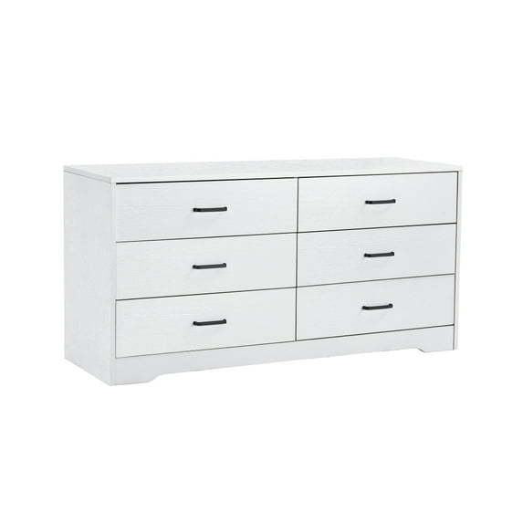 6 Drawer Dresser with Metal Handle, Wood Wide Chest of Drawers Storage Cabinet with 6 Drawers