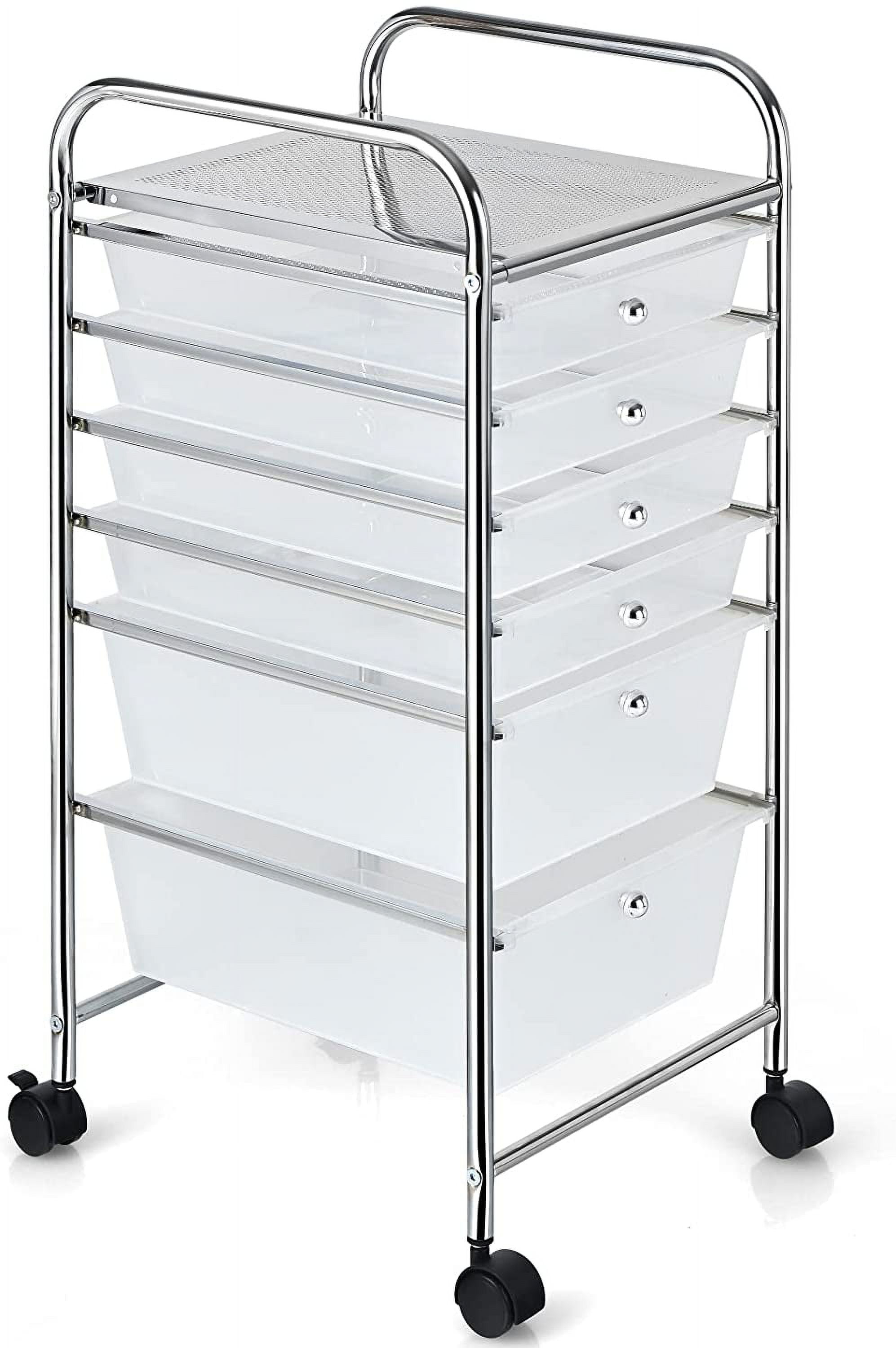 Clear 6-Drawer Rolling Storage Cart with Chrome Frame