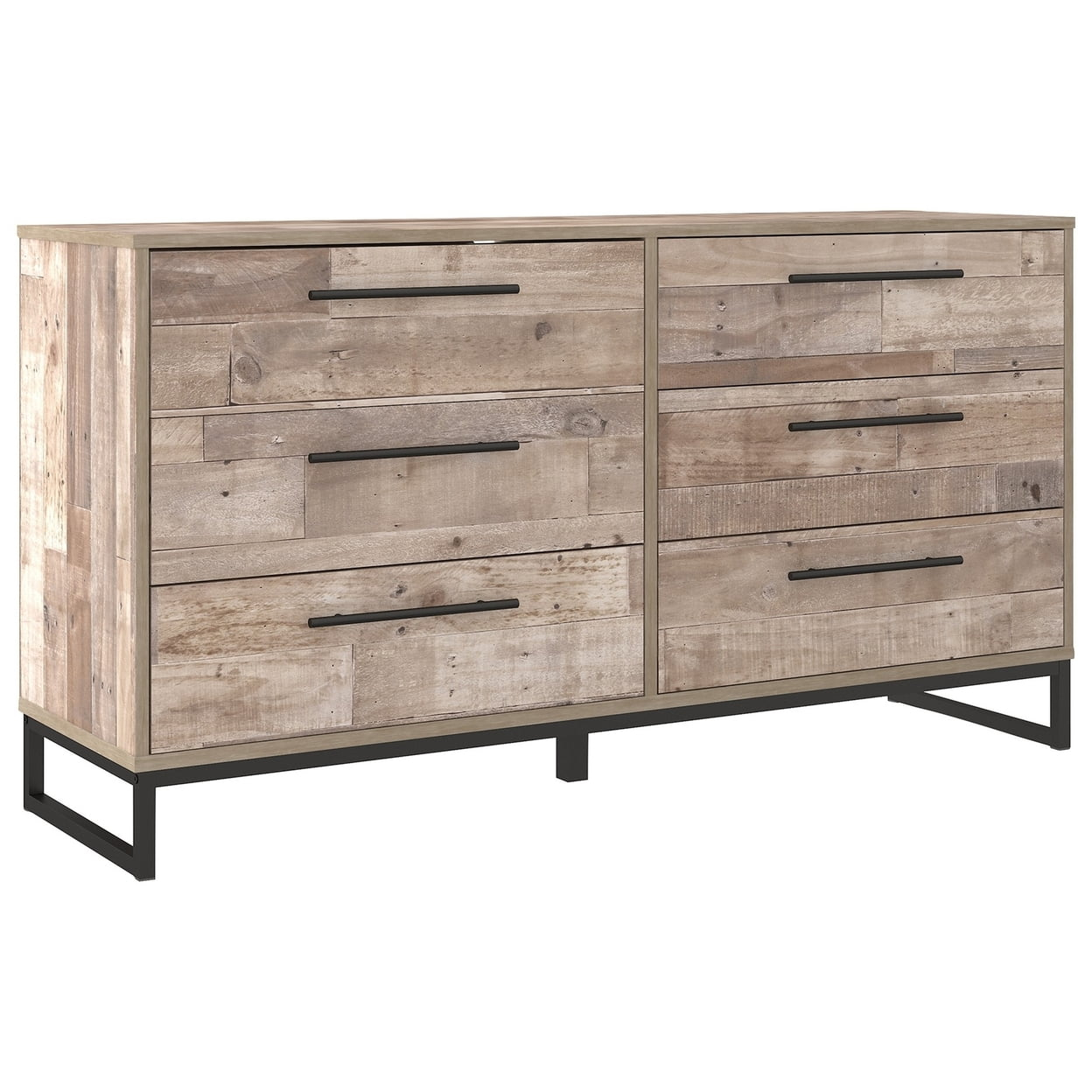 6 Drawer Wooden Dresser with Metal Legs Washed Brown and Black - Saltoro Sherpi