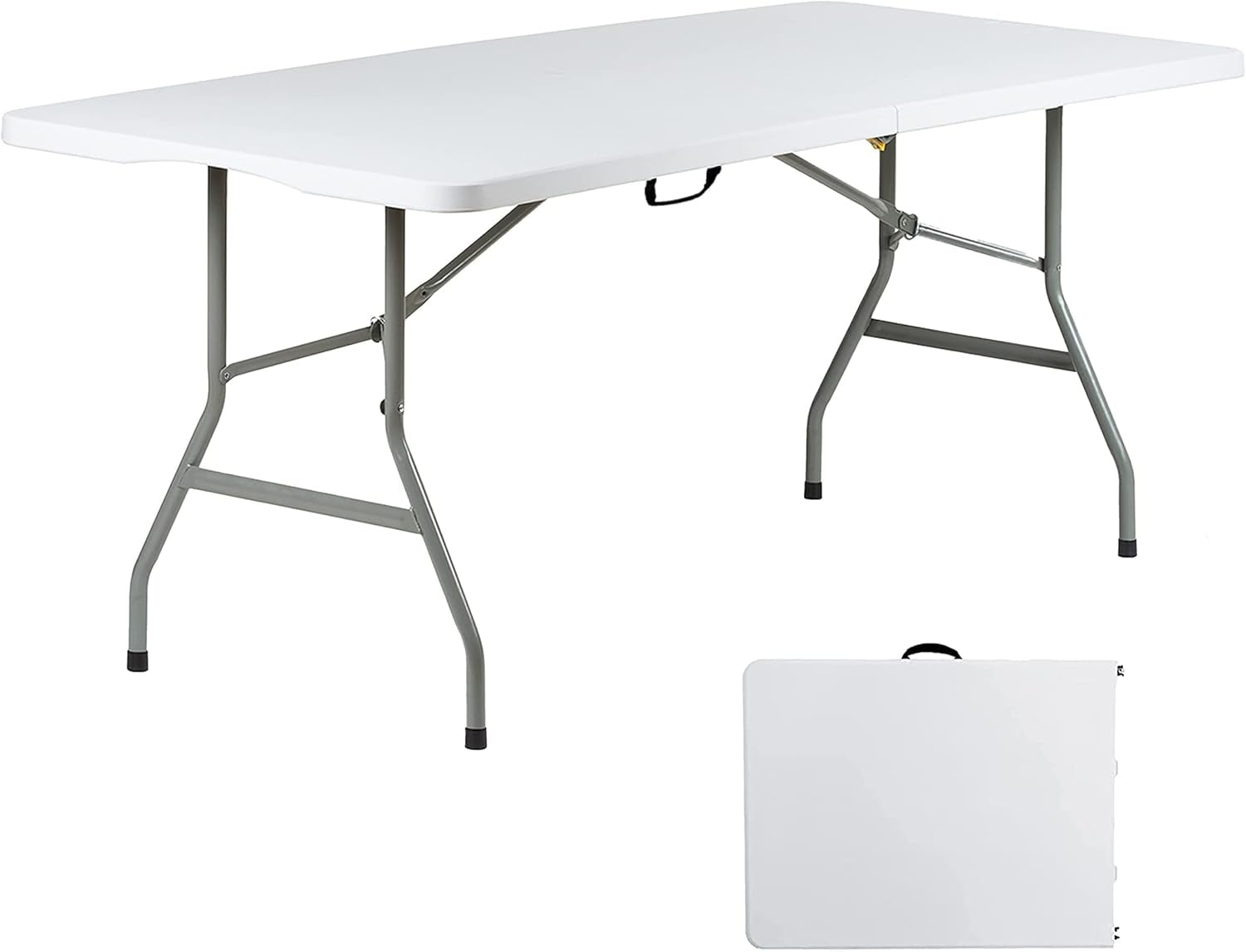 Folding Table 6 Foot Indoor Outdoor Heavy Duty Plastic Portable Fold Up Table Utility Camping Dining Party Table, Easy to Assemble, White