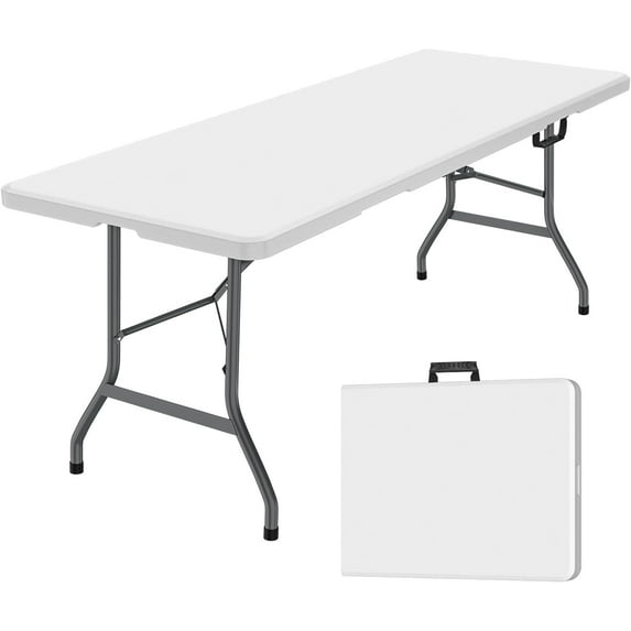 Leumius 6 Foot Folding Table,Fold-in-Half Plastic Table,Indoor Outdoor Picnic Party Dining Camp Tables,White