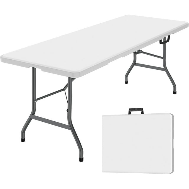 6 Foot Folding Table,White Plastic Folding Table,Built-in Handle,White