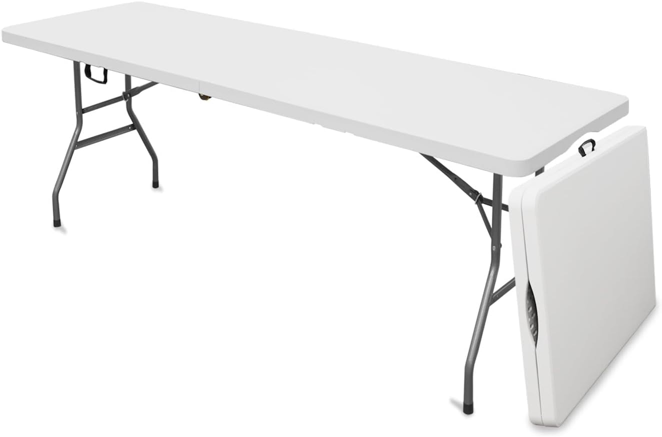 Leumius 6 Foot Folding Table,Fold-in-Half Plastic Table,Indoor Outdoor Picnic Party Dining Camp Tables,White