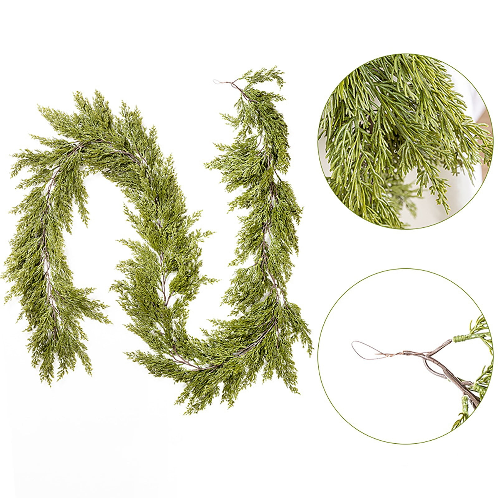 Wldoasz 6FT Artificial Cliff Cedar Garlands, Real Touch Winter Norfolk Pine Garland, Green Artificial Greenery Garland for Table, Mantle, Wall, Indoor, Outdoor Christmas Decorations