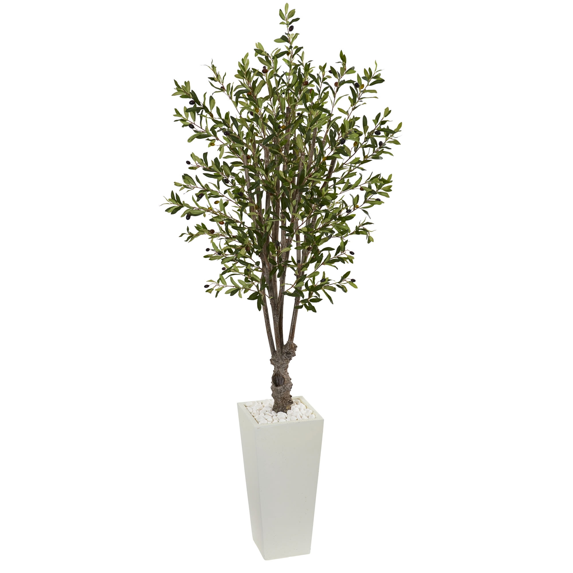 Nearly Natural 6-ft Olive Artificial Tree in White Tower Planter