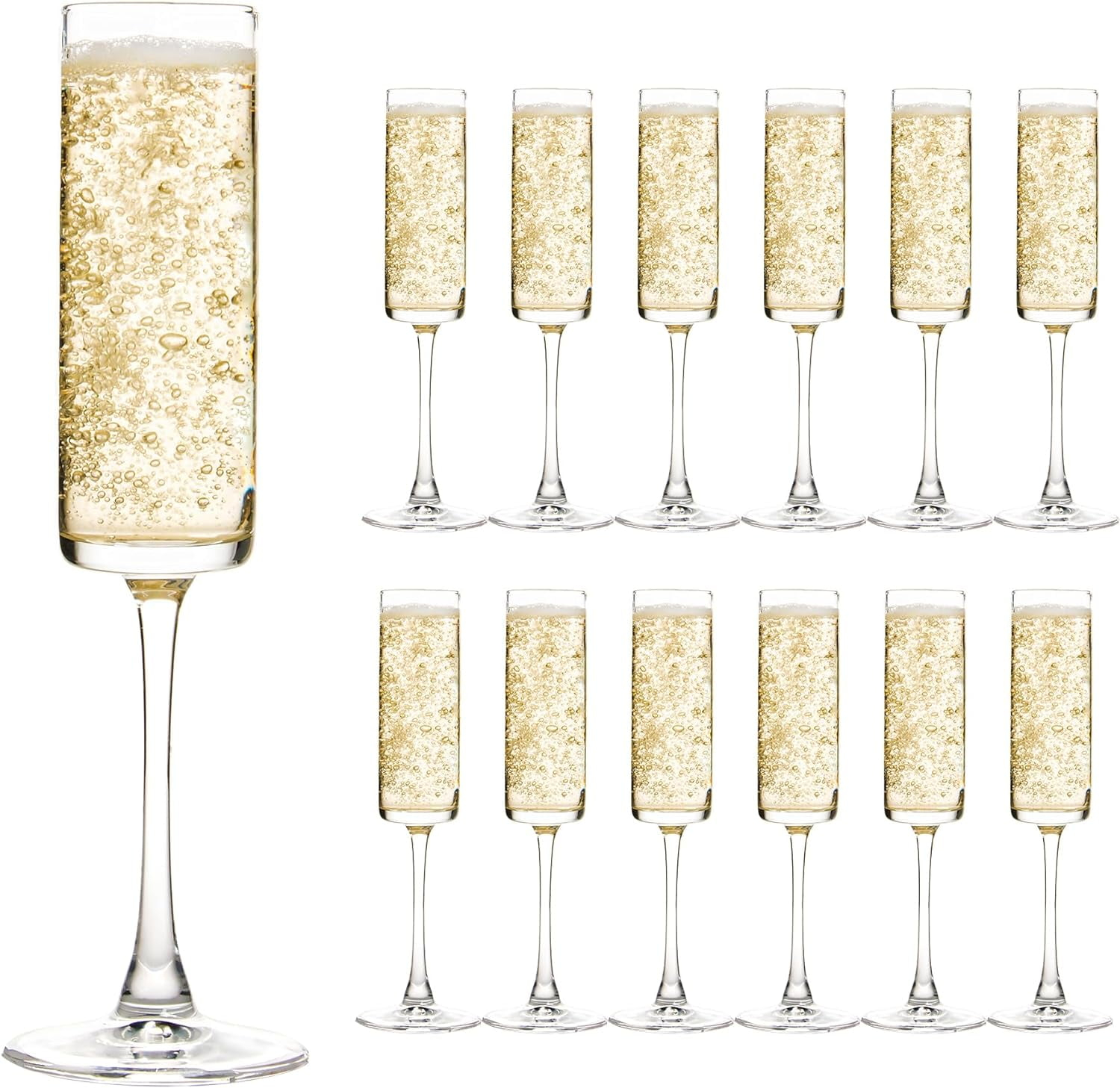 6 Oz Cylinder Champagne Flutes Set of 12 - Elegant Crystal Clear Glassware for Special Occasions - L High Quality and Lead-Free Perfect Gift for Weddings, Anniversaries, and Celebrations Dishwasher|Th
