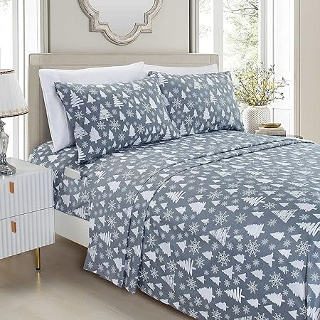 Holiday Pattern 1500 Thread Count Sheet set (6-Piece) Bedding Set, Queen, Burgundy Reindeer